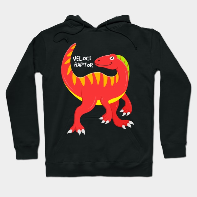 Velociraptor Dino Boys Girls Red Dinosaur Hoodie by samshirts